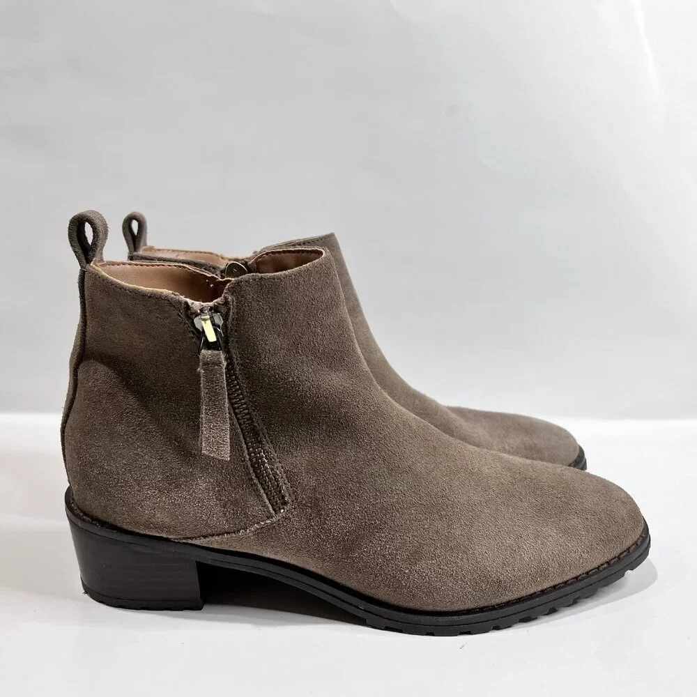 Classic Stylish Staple Women Brown Sanction Waterproof Suede Zip Ankle Boots